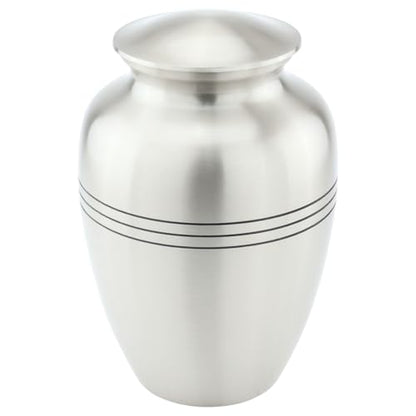 Classic Three Bands Pewter Cremation Urn for Ashes - Extra Large, Brass, Silver Urn, Extra Large Adult Sized Cremation Urn, 12 Inches High - size: Extra Large Urn