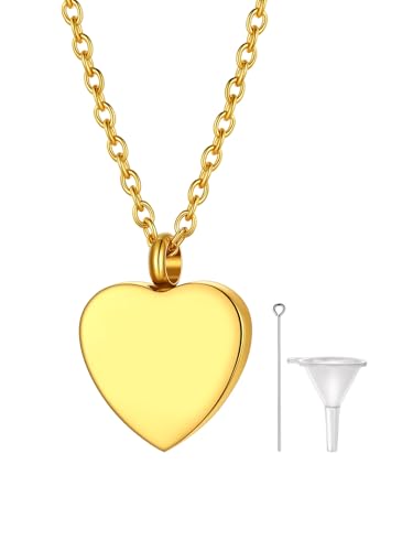 Richsteel Urn Necklaces for Ashes for Women Men Cremation Pendant | Necklace for Ashes Stainless Steel Memorial Jewelry - color: 06-Gold Heart