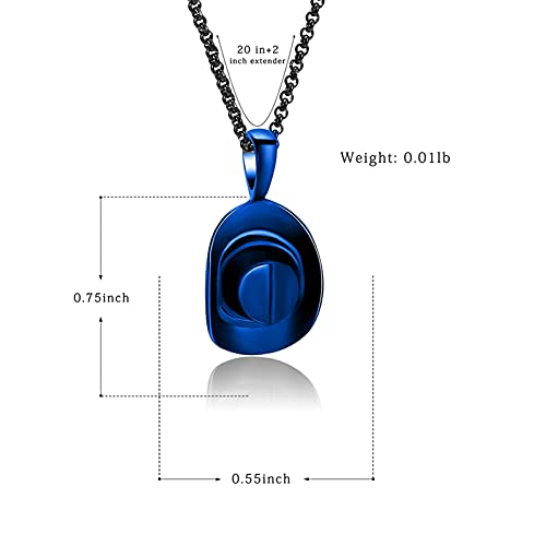 Hearbeingt Cowboy Hat Urn Necklace for Ashes Cremation Jewelry - color: Blue