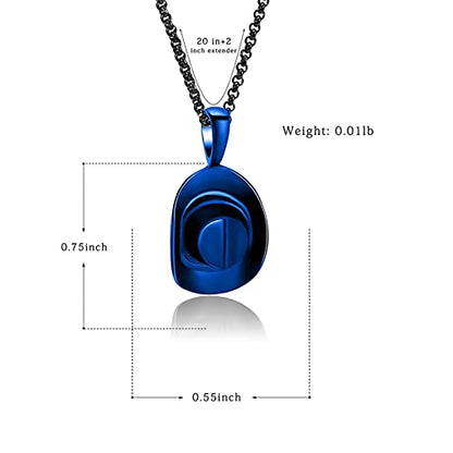 Hearbeingt Cowboy Hat Urn Necklace for Ashes Cremation Jewelry - color: Blue