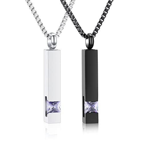 XSMZB Crystal Bar Cremation Urn Jewelry for Ashes Birthstone Cube Memorial Urn Necklace for Women Men Funeral Ashes Keepsake Pendant - color: 2pcs-Purple