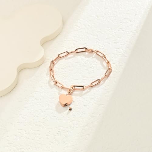 Heart Urn Bracelet for Ashes for Women Men Cremation Jewelry - color: Side perforation-Rose