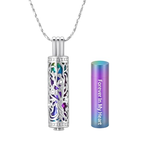 Cylinder Urn Necklace Crystal Tree of Life Cremation Jewelry Pendant for Women Men Vial Cremation Ash Pendant Loved One Memorial Jewelry with Mini Keepsake Urn Ash - Always In My Heart - color: Customize