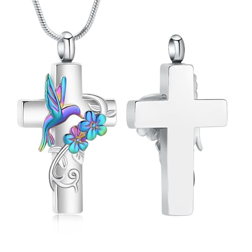 Cross Hummingbird Urn Necklace for Ashes Flower Ashes Pendant Memorial Necklace Cremation Jewelry Ashes Keepsakes Necklace Gift for Loss of Loved Ones Memorial Jewelry - color: Customize