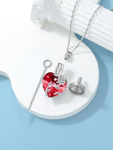 OCJ Heart Rose Flower Urn Necklace for Ashes Women Birthstone Cremation Necklaces Sterling Silver Memorial Cremation Jewelry Gifts - color: 01-Jan-Garnet