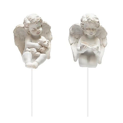 MUAMAX 2 Pcs Decorative Angel Garden Stakes,Little Angel Statues,Resin Flower Pot Decoration Mini Angel Plant Stake,Praying Angel Figurines,Small Cherub Angel Memorial Statue Angel Figurines Decor