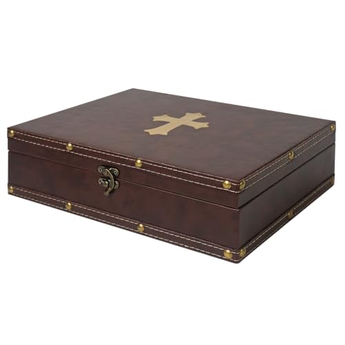 DreamsEden Decorative Large Baptism Keepsake Box, Cross Wooden Storage | with Lid and Latch, First Communion Catholic Gift for Boys, Memory Box for Jewelry Photos Paper Letters Cards - color: Brown Cross