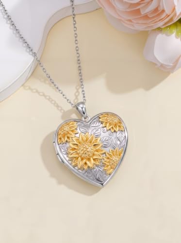 Poiuy Photo Locket Necklace for Women, Heart Picture Pendant Photo Necklace Jewelry Christmas Memorial Birthday Gifts for Women Daughter Mom - color: Sunflower Locket Necklace