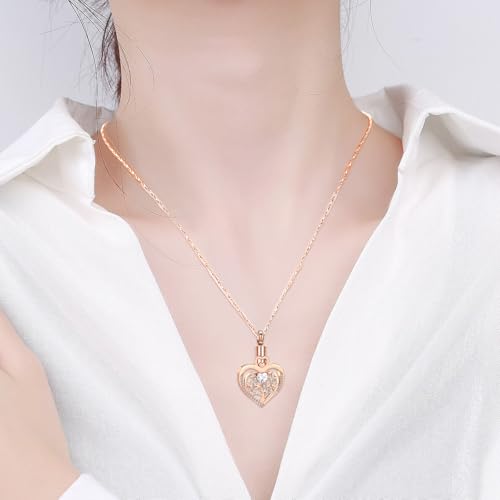 Imrsanl Tree of Life Heart Urn Necklace for Ashes Loved Ones Keepsake Cremation Jewelry Funeral Memorial Ashes Holder Pendant for Women - color: Rose Gold-White