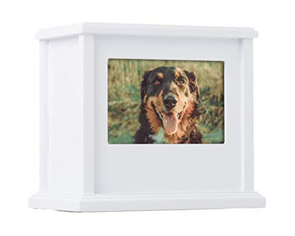Pearhead Pet Wooden Photo Memory Keepsake Box & Urn, Memorial For Dog & Cat Ashes and Mementos, 4 × 6 Picture Insert, Medium, White