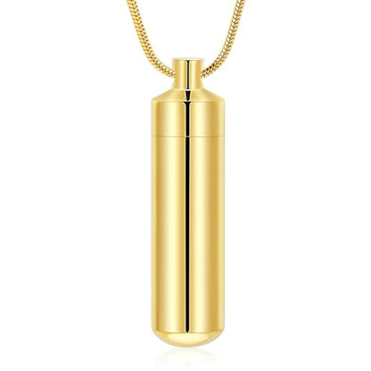 Cylinder Urn Necklace for Ashes with Glass Vials Cremation Jewelry Stainless Steel Ash Holder Keepsake Memorial Jewelry with Fill Tool - color: Gold-A