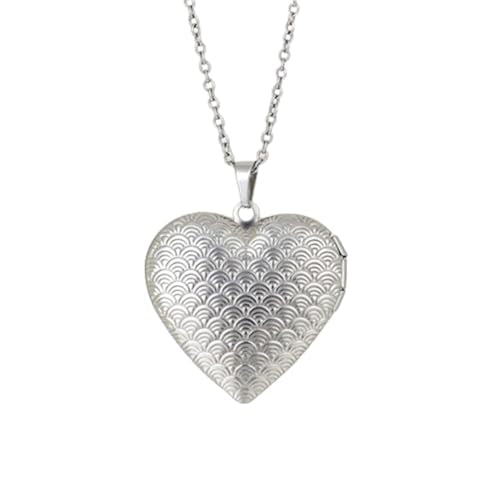 Heart Locket Necklace Pendant Dainty Memorial Keepsake Locket Necklace That Holds Pictures Stainless Steel Heart Photo Box Necklace for Women Lover Mother Father Daughter Son Fashion Jewelry Gifts - color: 03Silver