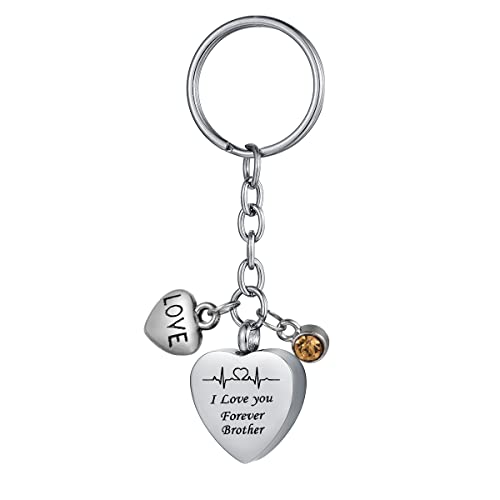 COCO Park I Love You Forever Heartbeat Stainless Steel Memorial Keepsake Keychain for Ashes Cremation Jewelry Urn Pendant Brother - Engraving - color: Brother - Engraving