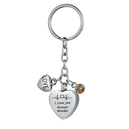 COCO Park I Love You Forever Heartbeat Stainless Steel Memorial Keepsake Keychain for Ashes Cremation Jewelry Urn Pendant Brother - Engraving - color: Brother - Engraving