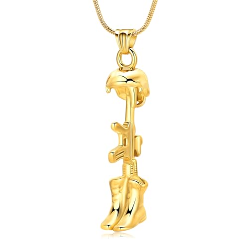 Cremation Jewelry Military Shoes Hats Guns Urn Necklace for Ashes Stainless Steel Military Equipment Pendant Memorial Necklaces Ash Holder for Human Pets Keepsake Jewelry of Loved Ones with Fill Tool - color: Gold
