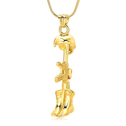 Cremation Jewelry Military Shoes Hats Guns Urn Necklace for Ashes Stainless Steel Military Equipment Pendant Memorial Necklaces Ash Holder for Human Pets Keepsake Jewelry of Loved Ones with Fill Tool - color: Gold