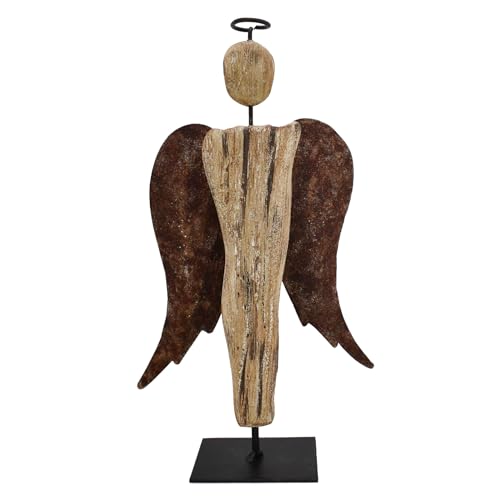 Rustic Wood Angel Figurine Hand Craved Sculpture Tabletop Decor Statue Home | Farmhouse Decor Memorial Gift 8.25" H - size: 8.25“H