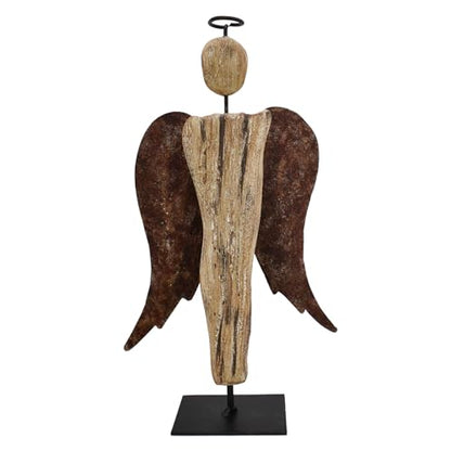 Rustic Wood Angel Figurine Hand Craved Sculpture Tabletop Decor Statue Home - size: 8.25“H