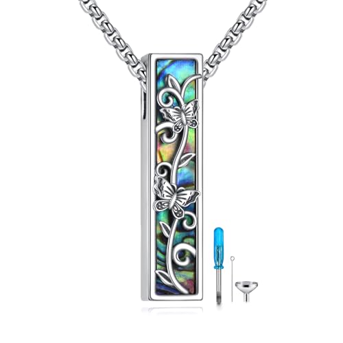 Cremation Urn Necklace for Ashes 925 Sterling Silver Moon Phase/Tree of Life/Hummingbird/Moss Agate/Opal/Compass/Mountain/Butterfly/Turquoise/Sunflower/Dragonfly/Cross Pendant Necklace Cremation Memorial Keepsake Urn Jewelry for Women Men - style: Butterf