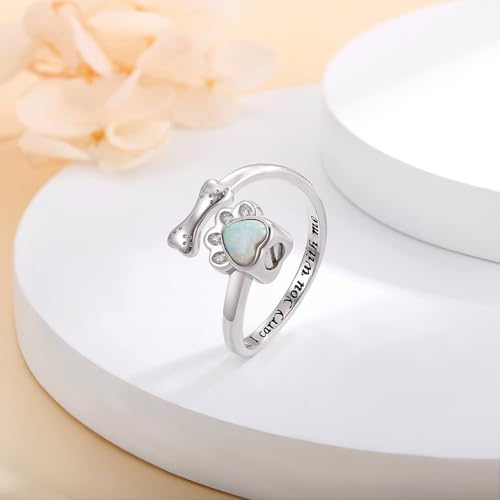 Sterling Silver Dog Urn Ring for Ashes Women Cremation Keepsake Dog Ashes - color: Opal