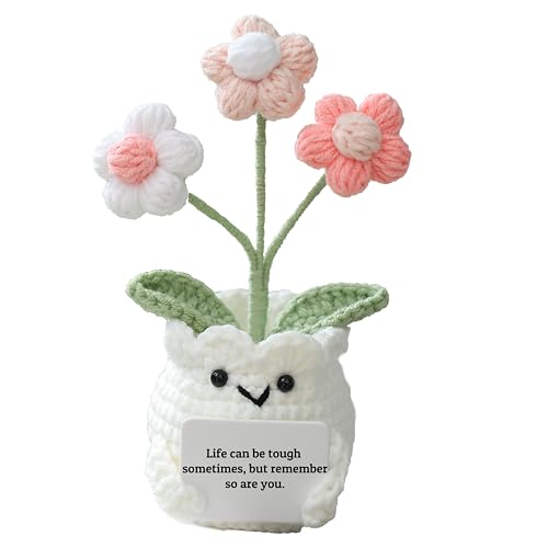 Mental Health Crochet Flower Pot, Positive Stress Relief Desk Decor with Card “Life Can Be Tough But So are You”, Handmade Emotional Support Gift - color: Emotional Support Plant