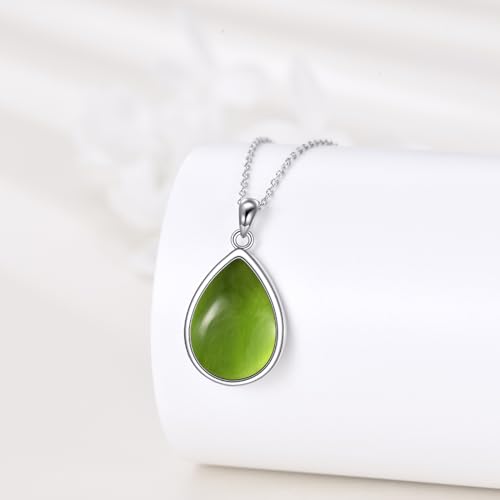 CRMAD Larimar/Opal/Lapis Lazuli/Tourmaline/Malachite/Labradorite/Turquoise/Onyx/Rose Quartz/Amber/Peridot Necklace for Women 925 Sterling Silver Teardrop Pendant Jewelry Gifts - color: Peridot