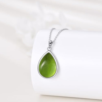 CRMAD Larimar/Opal/Lapis Lazuli/Tourmaline/Malachite/Labradorite/Turquoise/Onyx/Rose Quartz/Amber/Peridot Necklace for Women 925 Sterling Silver Teardrop Pendant Jewelry Gifts - color: Peridot