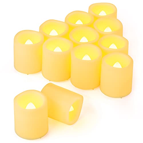 12 Pack 1.5" x 1.8" Battery Operated LED Tea Lights, Flameless Flickering Outdoor Electric Votive Candles, Flicker Flame Fake Candles Bulk for Home Table Halloween Wedding Christmas Decorations - color: 12 PCS (1.8 inch, 200+ hours)