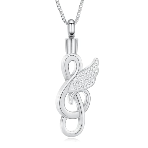 XSMZB Cremation Jewelry Crystal Music Note Urn Necklace for Ashes Stainless Steel Necklace Urn Cremation Memorial Ashes Holder Keepsake Pendant Locket - color: Silver-1