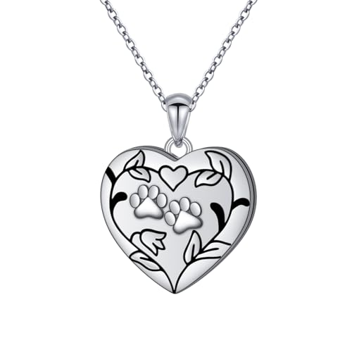 FLYOW 925 Sterling Silver Cute Paw Print Forever Love Heart Pendant Necklace/Bracelet/Stud Earrings Gift for Women, Box Chain 18" - style: Photo Locket