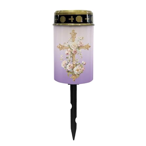 Cross and Floral Solar Grave Lights for Cemetery Flameless Solar Powered Light for Prayer Waterproof Cemetery Solar Lights for Grave Cemetery Decor Candle Lamp - color: Cross and Floral