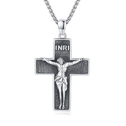 Crucifix Necklace for Men 925 Sterling Silver Jesus Cross Necklace Crucifix Cross Pendant Protection Jewelry for Men Women - style: B05-INRI