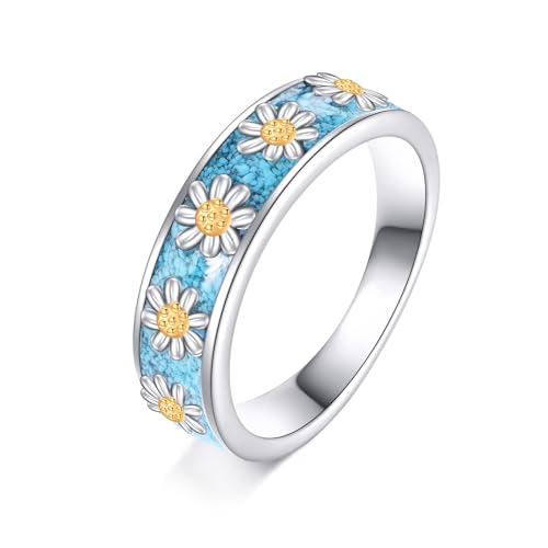 ONEFINITY Turquoise Rings S925 Sterling Silver Turquoise Ring Jewelry Gift For Women Men - size: 9, style: Daisy