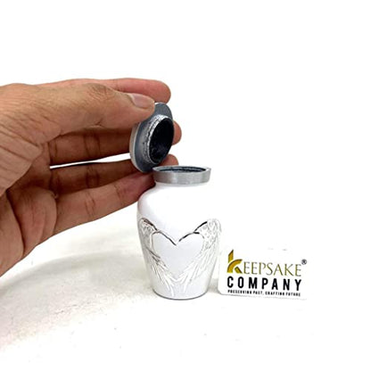 Keepsake COMPANY's White Small Urns for Human Ashes - Angel Wings Mini Urns - Cremation Keepsakes urns for Ashes – Urn -ERN - Tiny Urns for Men - (Single Miniature Urn) - color: White Matte