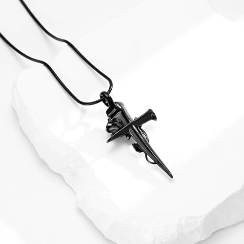 Imrsanl Cremation Jewelry Nail Cross Urn Necklace Pendant - color: Rose Flower-Black