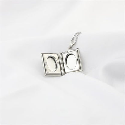Gold Plated Photo Book Necklace for Husband Wife Exquisite Fashion In Memory Pendant Necklace Couple Best Friend Father Mother Jewelry Gift - color: Silver