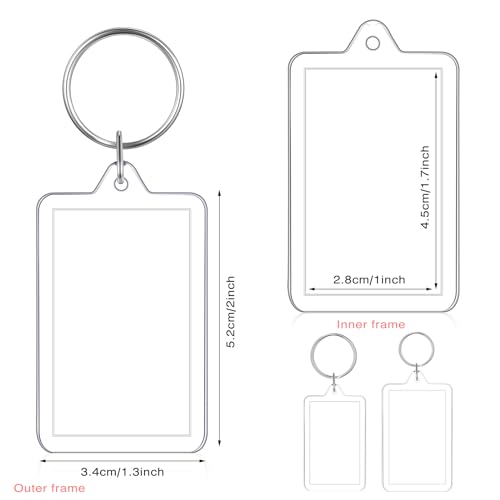 Yaomiao 50 Pcs Acrylic Photo Frame Keychain Holder 1.3 x 2 Inch Photo Picture Insert Blank Keyring for DIY Craft