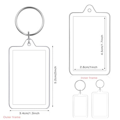 Yaomiao 50 Pcs Acrylic Photo Frame Keychain Holder 1.3 x 2 Inch Photo Picture Insert Blank Keyring for DIY Craft