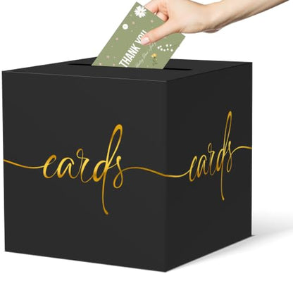 Black Card Box with Gold Foil Design, Paperboard 8.7" Gift Card Holder for Wedding Graduation Birthday Party Reception Retirement Anniversary Bridal & Baby Shower - color: Black Card Box with Gold Foil, size: 8.7×8.7×8.7Inch(1 Pack)