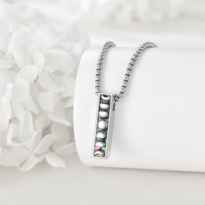 Cremation Urn Necklace for Ashes 925 Sterling Silver Moon Phase/Tree of Life/Hummingbird/Moss Agate/Opal/Compass/Mountain/Butterfly/Turquoise/Sunflower/Dragonfly/Cross Pendant Necklace Cremation Memorial Keepsake Urn Jewelry for Women Men - style: Moon Ph