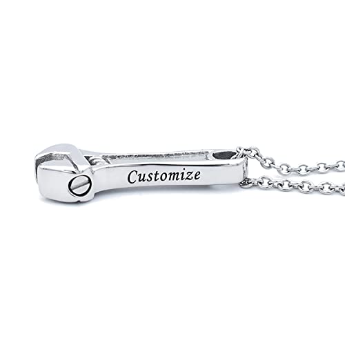 Mechanic Wrench Cremation Jewelry for Ashes Stainless Steel Tool Urn Pendant Locket Keepsake Memorial Urn Necklace for Men Women Holder Ashes for Pet Human - color: Customize