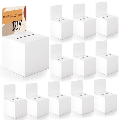 12 Pcs Cardboard raffle ticket box Donation boxes for fundraising suggestion box Ballot box with slot and removable header for Collecting Business Card Voting Contes 6 x 6 x 6 Inch - color: White -12Pcs