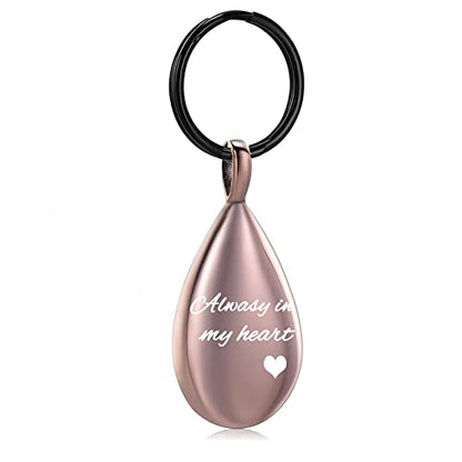 Yinplsmemory Cremation Keychain for Ashes Always In My Heart Urn Locket Cremation Jewelry Teardrop Memorial Keepsake Keychain - color: Customize