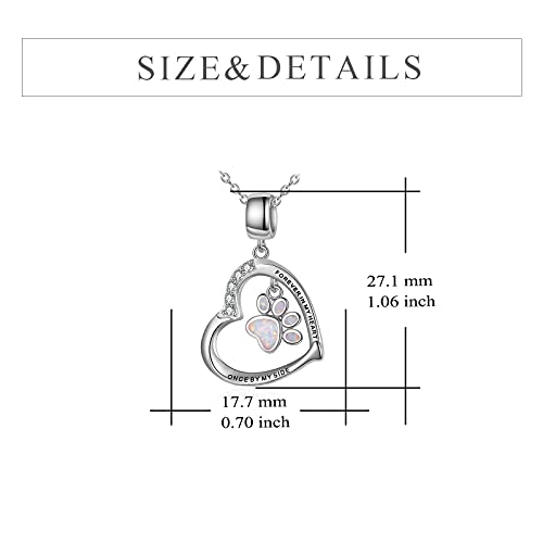 YFN Paw Print Necklace Sterling Silver Dog Cat Charms Pendant Cremation Jewelry Cat Dog Memorial Gifts for Women Girls - color: White Opal