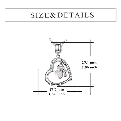 YFN Paw Print Necklace Sterling Silver Dog Cat Charms Pendant Cremation Jewelry Cat Dog Memorial Gifts for Women Girls - color: White Opal