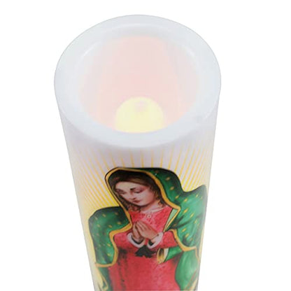 Virgin of Guadalupe Flameless LED Prayer Candle, Unique Religious Decoration, Gift Idea for Mothers Day, Birthday, or Any Holiday 8.2 Inches - style: Virgin of Guadalupe