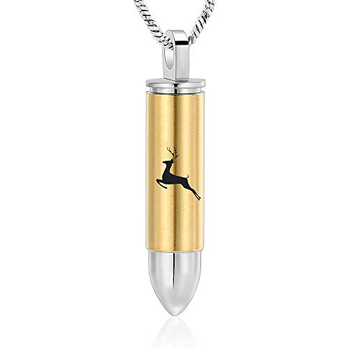 Yinplsmemory Cremation Jewelry for Ashes Locket Deer Bullet Pendant Urn Necklace for Ashes Keepsake Memorial Jewelry for Ashes for Dad Papa - color: Gold with silver