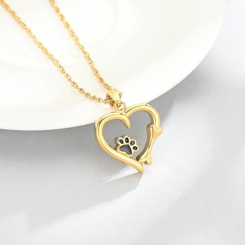 Pet Cremation Jewelry for Ashes Paw Print Pet Heart Urn Necklace Memorial Keepsake Jewelry for Pet/Dog's/Cat's Ashes Pendant - color: Gold