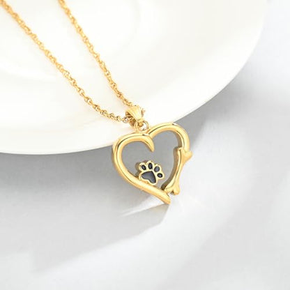 Pet Cremation Jewelry for Ashes Paw Print Pet Heart Urn Necklace Memorial Keepsake Jewelry for Pet/Dog's/Cat's Ashes Pendant - color: Gold