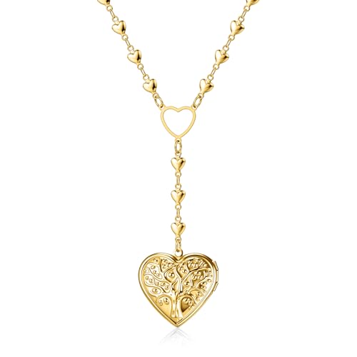 Personalized Heart Locket Necklace for Women Stainless Steel- Heart Necklace - color: Gold-G